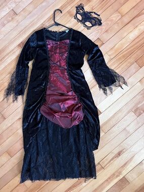 Black and Burgundy Gothic Lace Kids Costume Dress with Mask